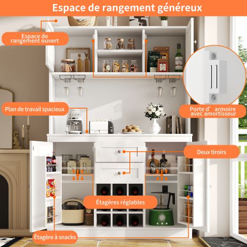 Buffet De Cuisine Multifonctionnelle - Avec Cave à Vin - Sécurité Anti-basculement