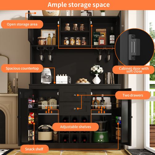 Buffet De Cuisine Multifonctionnelle - Avec Cave à Vin - Sécurité Anti-basculement
