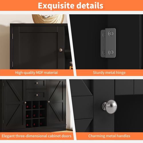 Buffet De Cuisine Multifonctionnelle - Avec Cave à Vin - Sécurité Anti-basculement