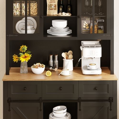 Buffet De Cuisine LED Avec Éclairage Musical- Rustique Moderne -sécurité Anti-basculement-noir