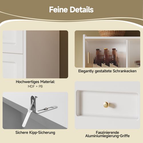 Buffet De Cuisine LED Avec Éclairage Musical-cuisine Hauts -sécurité Anti-basculement-blanc