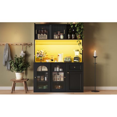 Buffet De Cuisine LED Avec Éclairage Musical- Cuisine Hauts -sécurité Anti-basculement-noir