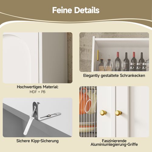 Buffet De Cuisine LED Avec Éclairage Musical-buffet Avec Étagères Réglables - Meuble Haut- Blanc