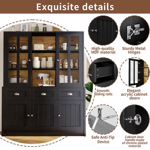 Buffet De Cuisine-140×38,5×175cm-meuble De Cuisine-avec Tiroirs-cuisine, Salon-noir