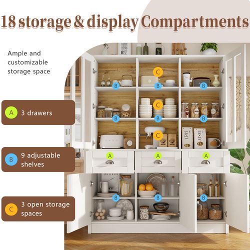 Buffet De Cuisine-140×38,5×175cm-meuble De Cuisine-avec Tiroirs-cuisine, Salon-blanc
