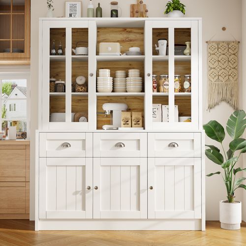 Buffet De Cuisine-140×38,5×175cm-meuble De Cuisine-avec Tiroirs-cuisine, Salon-blanc