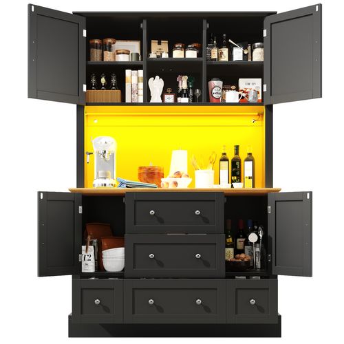 Buffet De Cuisine LED Avec Éclairage Musical-dispositif Anti-basculement-étagères Réglables-noir