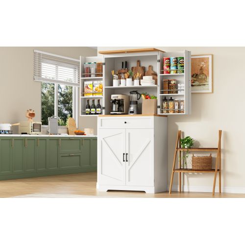 Buffet De Cuisine Multifonctionnelle- Meuble De Rangement Pour Snacks-en Mdf-blanc Et Naturel