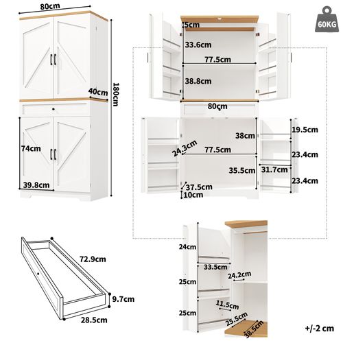 Buffet De Cuisine Multifonctionnelle- Meuble De Rangement Pour Snacks-en Mdf-blanc Et Naturel