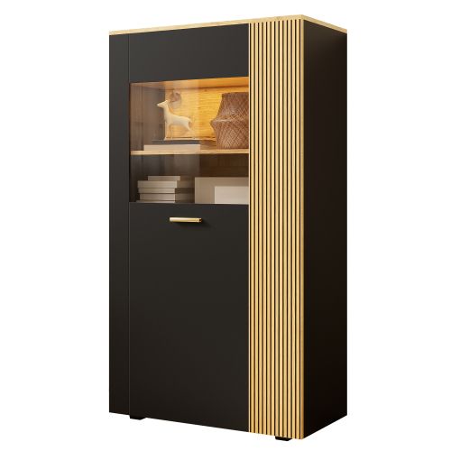 Vitrine Multifonctionnelle Avec LED - 1 Porte Vitrée Et 5 Étagères - 80×40×146 Cm - Noir