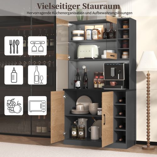 Vitrine Multifonctionnelle Avec LED - Étagère Pour Salon- En Bois - Naturel Et Gris