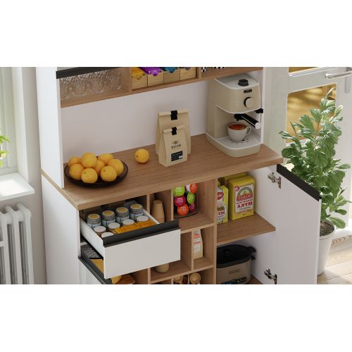 Buffet De Cuisine Multifonctionnelle Avec Étagères Réglables - Accessoires Anti-basculement-cuisine