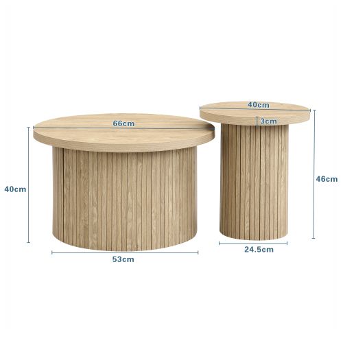 Lot De 2 Tables Basses - Table De Salon Rondes - En Mdf - Scandinave Nordique - Naturel