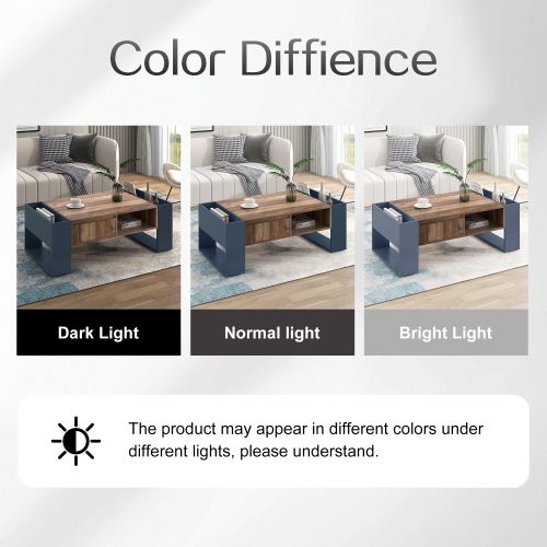 Table Basse Rectangulaire - Table à Café - Multi-compartiments - 111 X 40x 60 Cm - Bois Et Gris