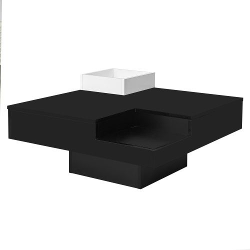 Table Basse Carrée - Table à Café Avec Éclairage LED -rangement Amovible - Noir Et Blanc