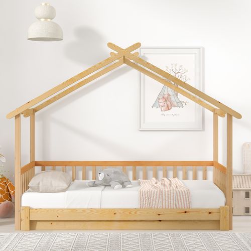 Lit Gigogne 90x200 Cm Maison En Bois Massif - Bois
