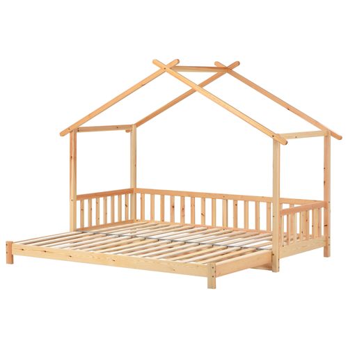 Lit Gigogne 90x200 Cm Maison En Bois Massif - Bois
