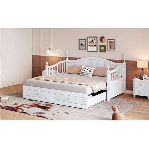 Lit Gigogne Avec 2 Tiroirs-lit Enfant En Bois Massif 90x190cm-lit Jeune-avec Colonnes Romaines