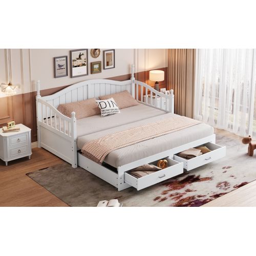 Lit Gigogne Avec 2 Tiroirs-lit Enfant En Bois Massif 90x190cm-lit Jeune-avec Colonnes Romaines