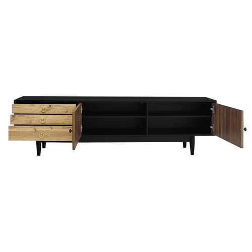 Meuble TV Avec Rangement-180×38×50 Cm- Bois Et Noir