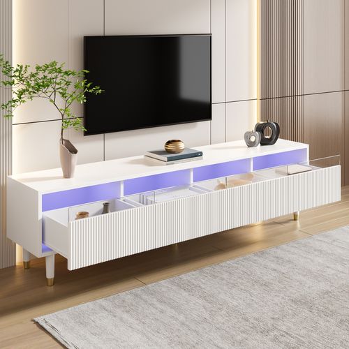 Meuble TV 178cm-4 Tiroirs-grand Rangement-éclairage LED-meuble De Salon-blanc
