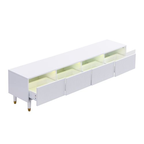 Meuble TV 178cm-4 Tiroirs-grand Rangement-éclairage LED-meuble De Salon-blanc