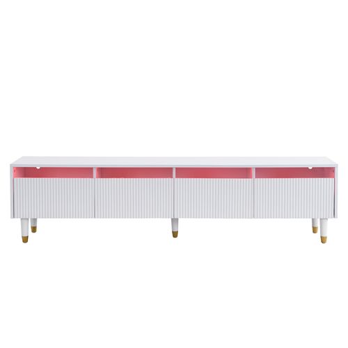 Meuble TV 178cm-4 Tiroirs-grand Rangement-éclairage LED-meuble De Salon-blanc