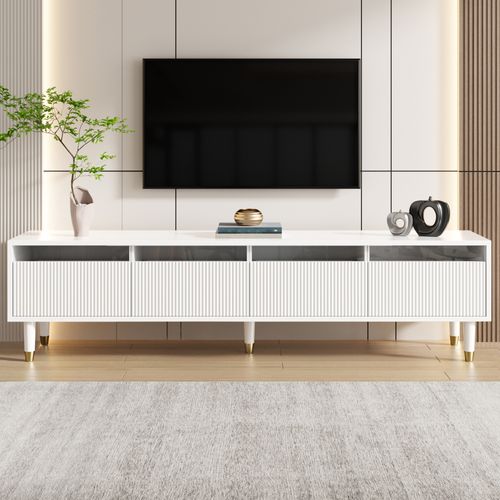 Meuble TV 178cm-4 Tiroirs-grand Rangement-éclairage LED-meuble De Salon-blanc