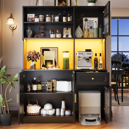 Buffet De Cuisine LED Avec Éclairage Musical-buffet-meubles Avec Portes En Verre - Noir