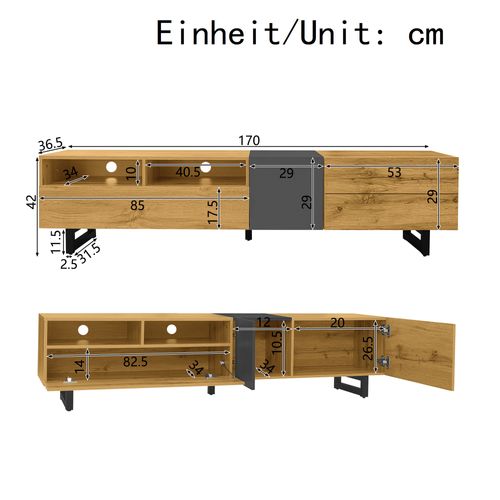 Meuble TV 170cm- 3 Portes Et Deux Niches-pieds En Forme De U-grain De Bois Rétro-bois