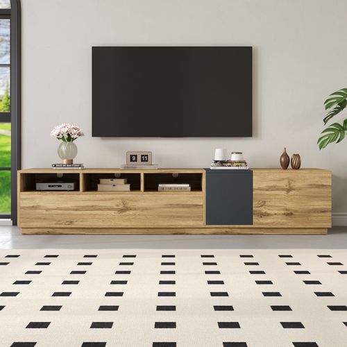 Meuble TV 200 Cm Avec 3 Niche,3 Portes-meuble De Salon-blanc