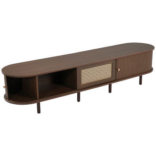Meuble TV 180 Cm Avec 1 Tiroir Et 2 Portes-meuble De Salon-design Rotin-pen Noyer Foncé