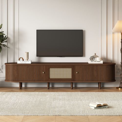 Meuble TV 180 Cm Avec 1 Tiroir Et 2 Portes-meuble De Salon-design Rotin-pen Noyer Foncé