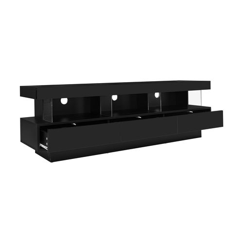 Meuble TV 160cm-éclairage LED-brillant Avec Support TV En Verre-pour Téléviseur 70 Pouces-noir