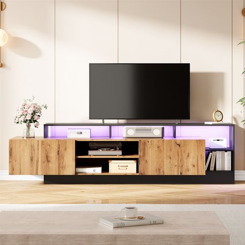 Meuble TV LED 190cm-espace De Rangement Ouvert Avec Écrans LED-support 70 Pouces -bois D'origine