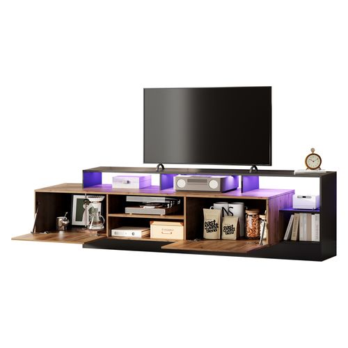 Meuble TV LED 190cm-espace De Rangement Ouvert Avec Écrans LED-support 70 Pouces -bois D'origine