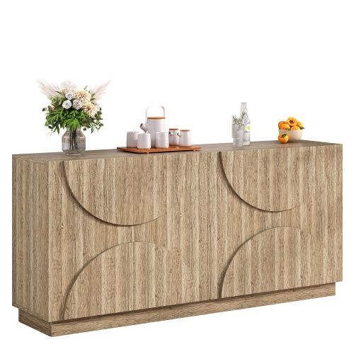 Buffet Avec Étagères-buffet Avec Rebondisseur-grand Espace-veinage Bois Naturel-salon/salle à Manger