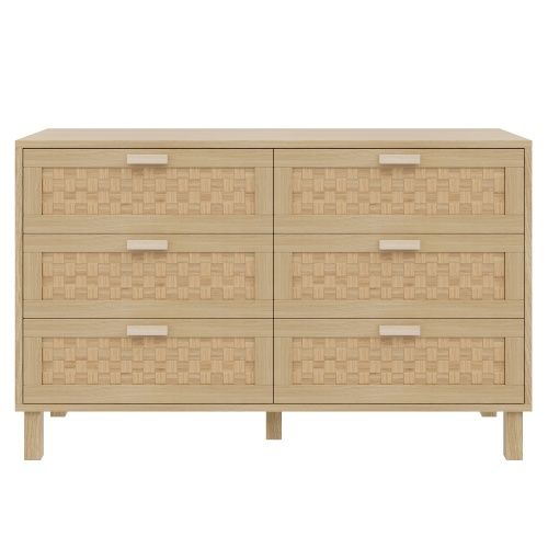 Commode 6 Tiroirs Aspect Rotin - Naturel