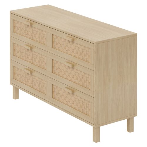 Commode 6 Tiroirs Aspect Rotin - Naturel