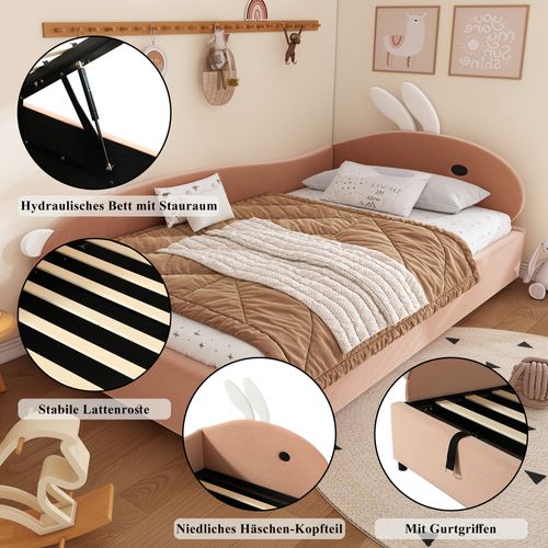 Lit Coffre Rembourré 90x200 Cm - En Velours - Rose