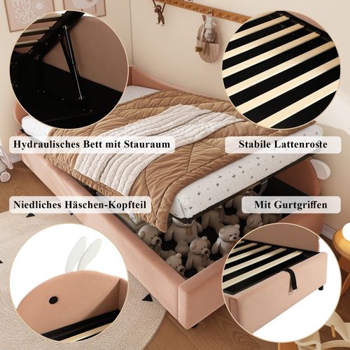 Lit Coffre Rembourré 90x200 Cm - En Velours - Rose