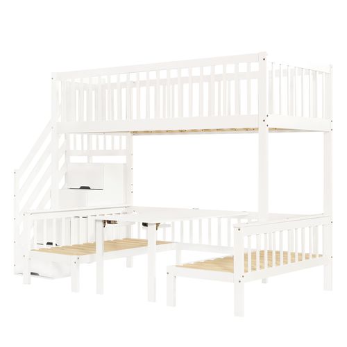 Lit Mezzanine 90x200 Cm et 120x200 Cm - Table Multifonctionnelle Réglable En Hauteur - Blanc