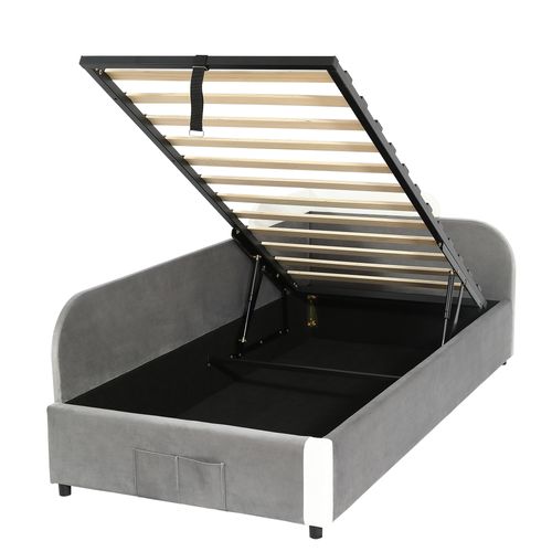 Lit Coffre Rembourré 90x200 Cm - En Velours - Gris