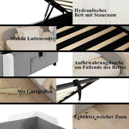 Lit Coffre Rembourré 90x200 Cm En Velours - Gris