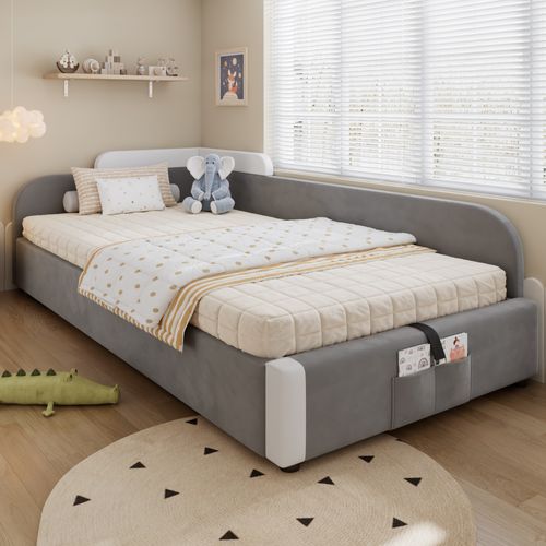 Lit Coffre Rembourré 90x200 Cm En Velours - Gris