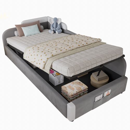 Lit Coffre Rembourré 90x200 Cm En Velours - Gris