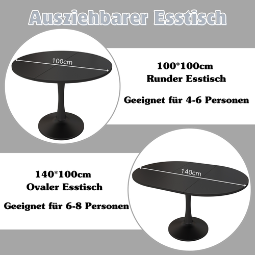 Table à Manger Extensible Ovale-100/140x100x75 Cm-minimaliste Et Moderne-noir