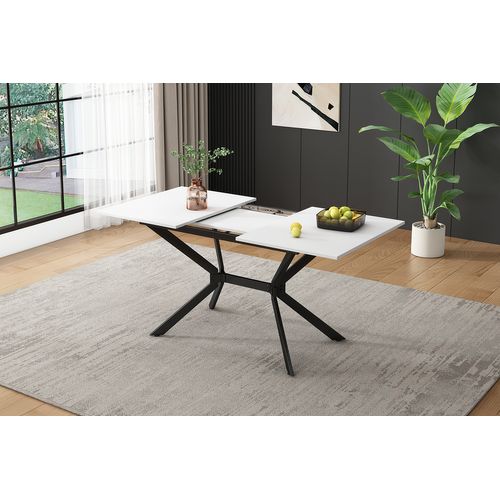 Table à Manger Extensible Blanche 120/160x80cm-table à Manger Rectangulaire Blanche-6 Personnes