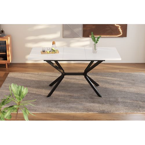 Table à Manger Extensible Blanche 120/160x80cm-table à Manger Rectangulaire Blanche-6 Personnes