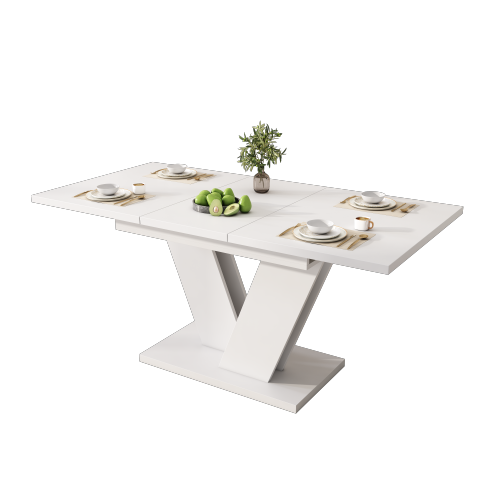 Table à Manger Extensible 120/160x80-4-6 Personnes-table à Manger Rectangulaire-pieds En V-blanc